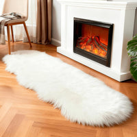 Faux Fur Rug Sheepskin Shag Fluffy Fuzzy White 2x6 ft Runner Rugs for Bedroom Bedside Bed Floor Living Room Plush High-Density Cushion Carpet Super Sofa Cover