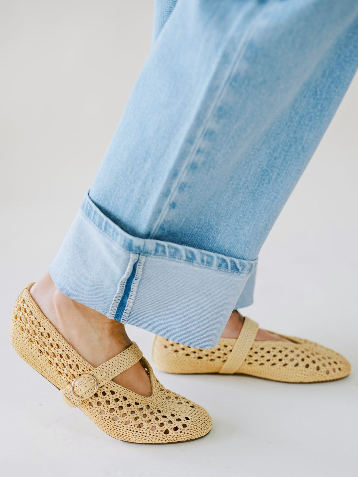 Woven Ballet Flats Women Mesh Raffia Flats Round Toe Mary Janes Comfortable Ballerina Flat Shoes