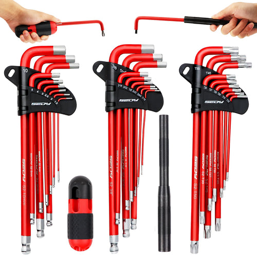 SEDY 32-Piece Hex Key Wrench Set, Metric and SAE Allen Wrenches (0.028-3/8 inch, 0.7-10 mm) L Shape Allen Keys, Chrome Vanadium Steelwith 2x Extension Handle