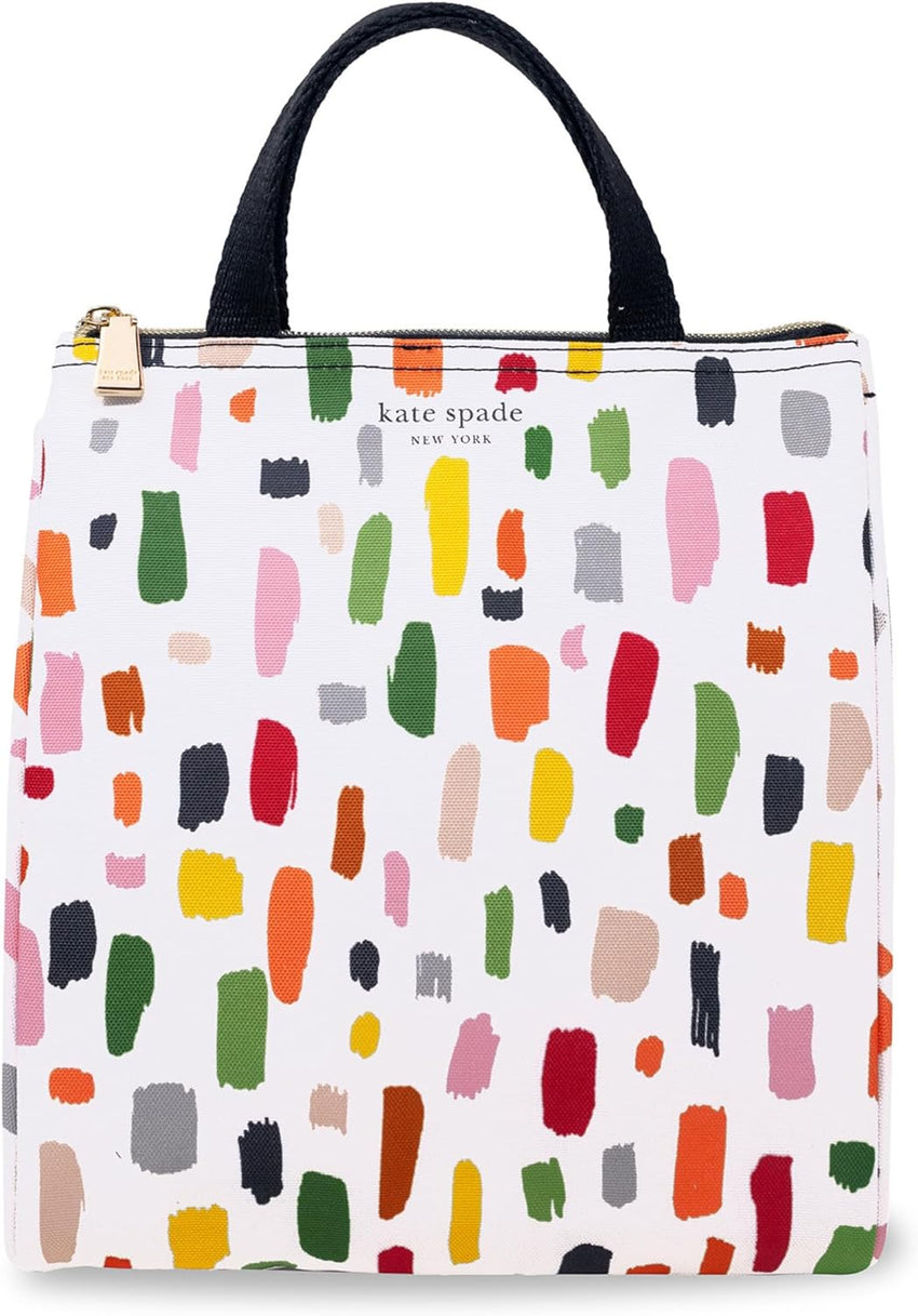 Kate Spade New York, Portable Soft Cooler Lunch Bag with Silver Insulated Interior Lining and Storage Pocket, Joy Dot