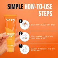 Carpe Lower Back Sweat Absorber & Butt Sweat Prevention Lotion ~NEW~ Keep Your Back, Buttocks, & Waistband Dry with a Sweat Absorbing Formula that Prevents & Controls Moisture for All-Day Freshness