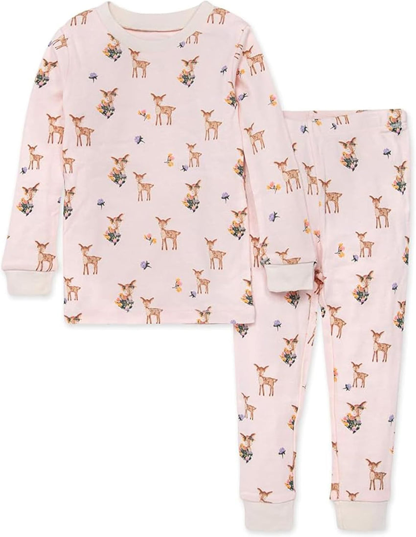 Burt's Bees Baby Girls' Pajamas, 2-Piece Long Sleeve Tee and Pants Organic Cotton PJ Set