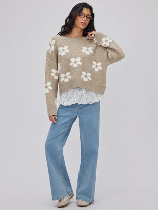 CIDER Floral Cozy Sweaters for Women Trendy Long Sleeve Cute Fall Outfits Casual Knit Pullover Sweater Fashion Clothes