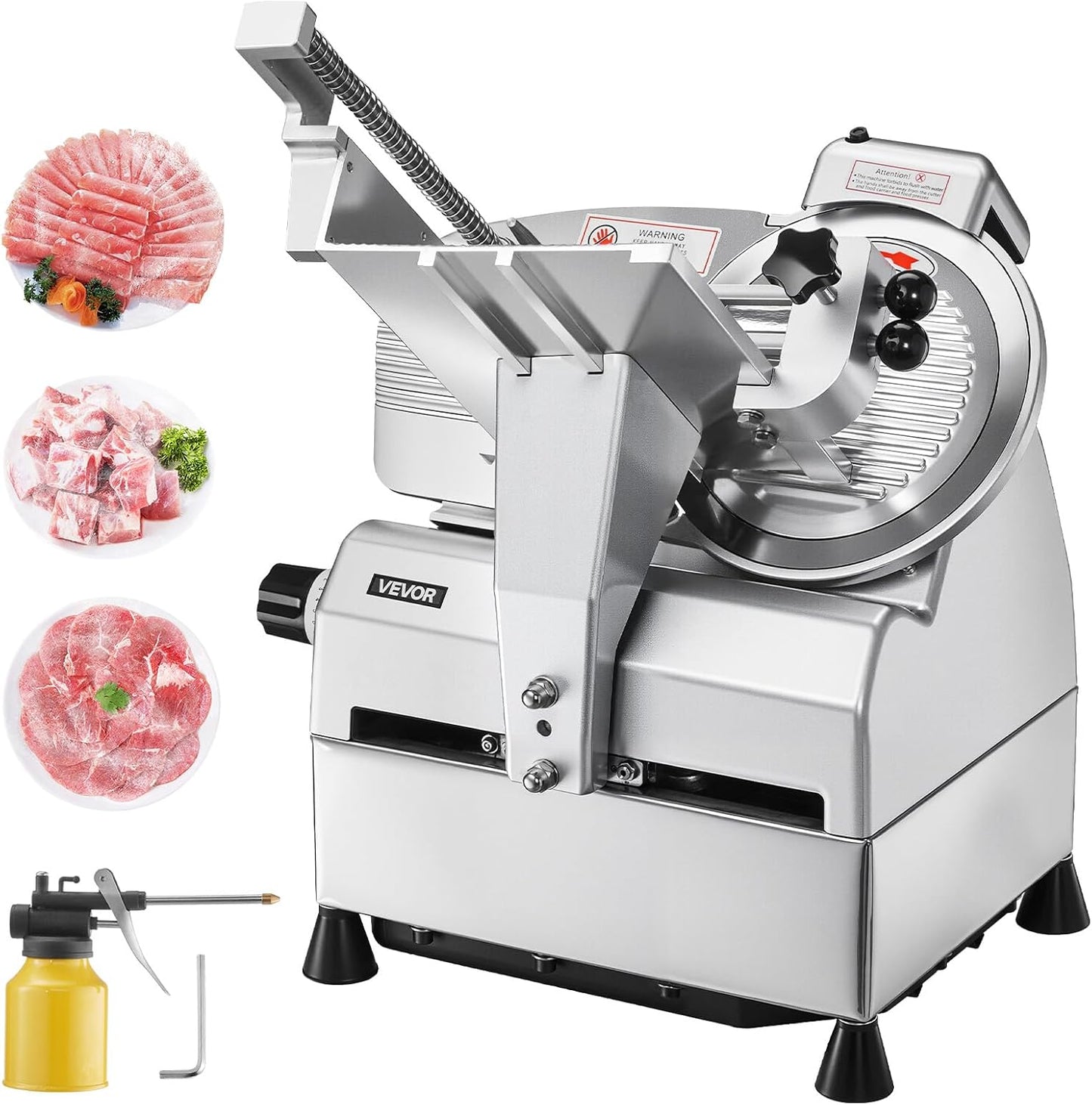 VEVOR Commercial Meat Slicer, 320W Electric Deli Food Slicer, 12 inch Carbon Steel Blade Electric Food Slicer, 350-400RPM Meat Slicer, 0-0.6 inch Adjustable Thickness for Cheese, Veggies, Ham