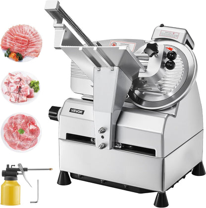 VEVOR Commercial Meat Slicer, 320W Electric Deli Food Slicer, 12 inch Carbon Steel Blade Electric Food Slicer, 350-400RPM Meat Slicer, 0-0.6 inch Adjustable Thickness for Cheese, Veggies, Ham