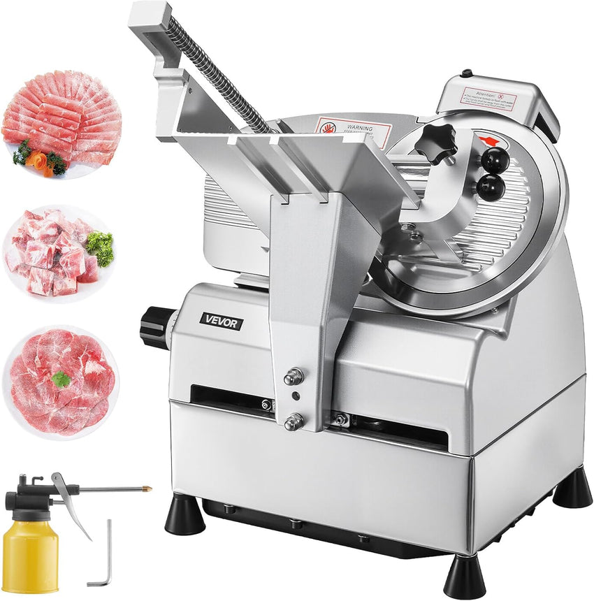 VEVOR Commercial Meat Slicer, 320W Electric Deli Food Slicer, 12 inch Carbon Steel Blade Electric Food Slicer, 350-400RPM Meat Slicer, 0-0.6 inch Adjustable Thickness for Cheese, Veggies, Ham
