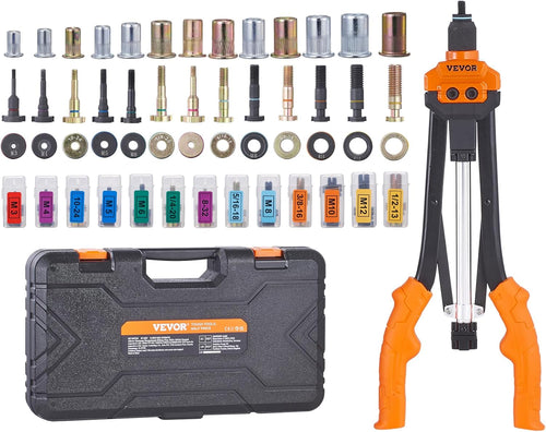 VEVOR Rivet Nut Tool, 16 inch Rivnut Tool Kit with 13PCS Metric and SAE Mandrels, 186PCS Rivet Nuts, Semi-auto Retraction, M3, M4, M5, M6, M8, M10, M12, 1/4-20, 5/16-18, 3/8-16, 1/2-13, 8-32, 10-24