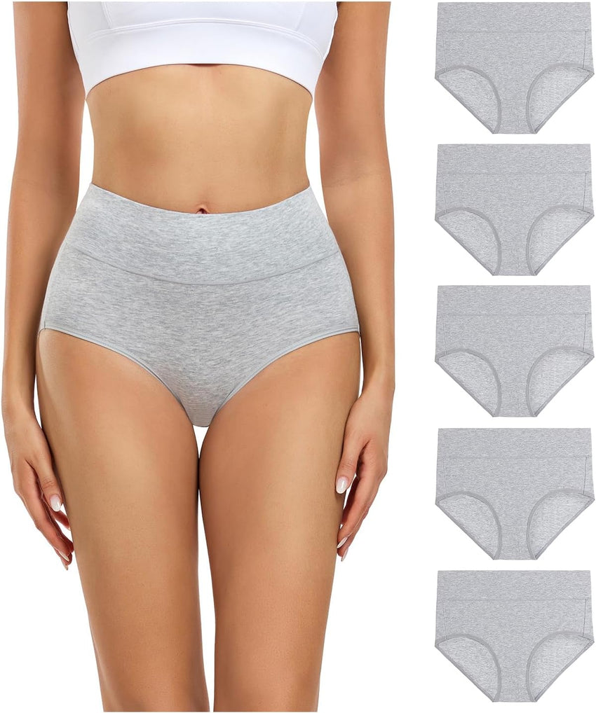 wirarpa Women's Underwear High Waisted Ladies Cotton Panties Soft Full Coverage Briefs 5 Pack (Regular & Plus Size)
