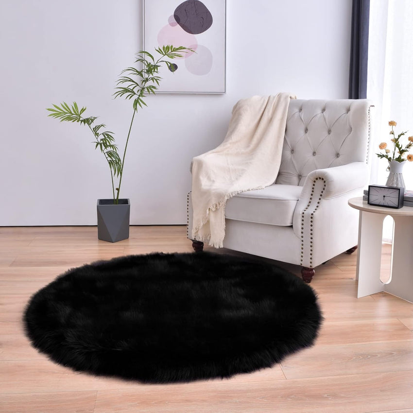 duduta Navy Blue Faux Sheepskin Throw Rug 2x3 ft, Fluffy Shag Fur Chair Cover Small Bedside Dorm Rug Non Slip Machine Washable