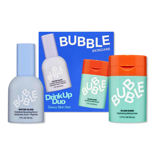 Bubble Skincare Drink Up Duo Dewy Skin Care Set - Travel Size Gift Set Includes Water Slide Hyaluronic Acid Serum & Slam Dunk Face Moisturizer - Promotes Healthy, Hydrated Skin (2 Count)