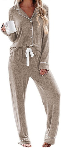 Ekouaer Women's Pajamas Long Sleeve Sleepwear Casual Button Down Loungewear Soft Pjs Set S-XXL