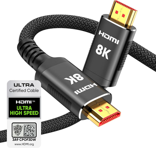 Snowkids 8K Certified HDMI 2.1 Cable 10 ft, Non-Slip Nylon Braided, 48Gbps Ultra High-Speed HDMI Cables Cord, 10K 8K@60Hz, 4K@120Hz Compatible for TV/PS-5/X-box/Projector/Sound System & More