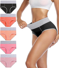 wirarpa Women's Cotton Underwear High Waist Stretch Briefs Soft Underpants Ladies Full Coverage Panties 5 Pack