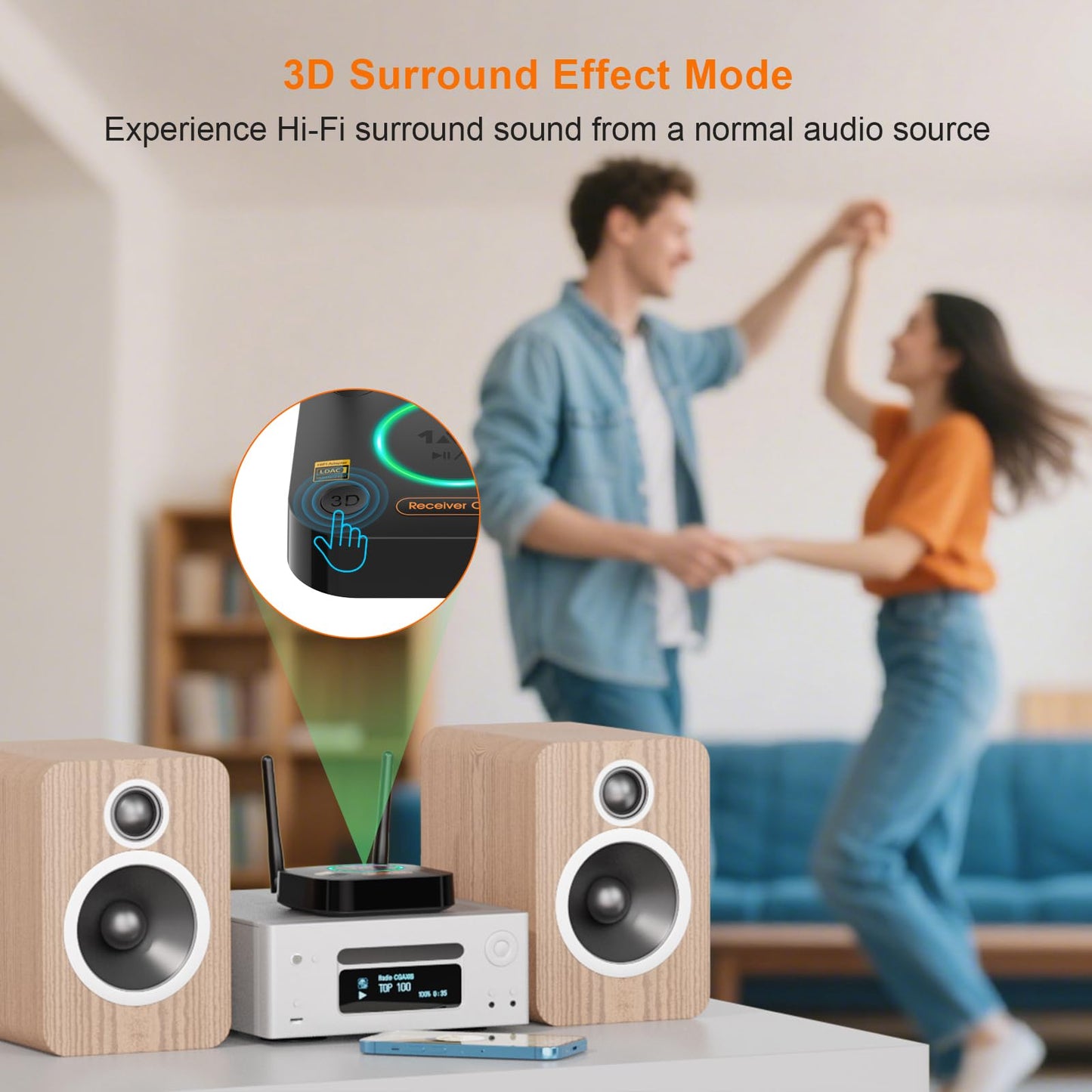 [Upgraded] 1Mii B06Pro Long Range Bluetooth Receiver, HiFi Wireless Audio Adapter, Bluetooth 5.1 Receiver with 3D Surround aptX HD Low Latency Optical RCA AUX 3.5mm Coaxial for Home Stereo System