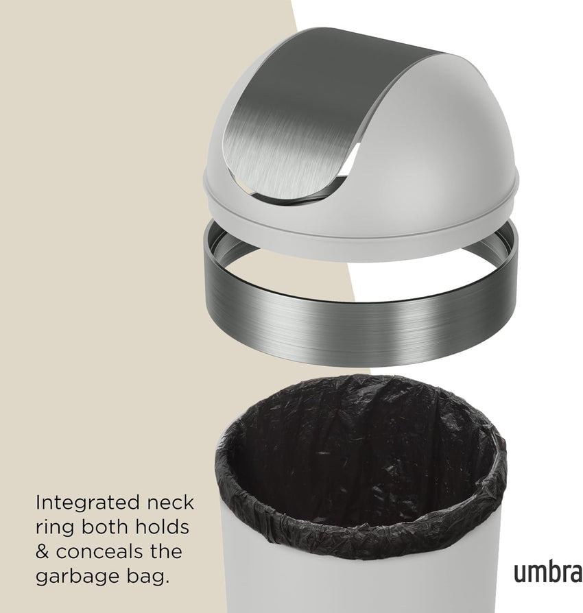 Umbra Venti Kitchen Trash Can with Swing Top Lid, Large 16-Gallon (62 L) Capacity, Grey