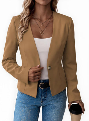 Mina Self 2025 Fall Women's Casual Blazer - Collarless Open Front Full-Lined Slim Petite Lightweight Trendy Work Jacket