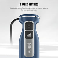 Ninja Immersion Blender and Whisk, Hand Stick Blender, 4 Speeds, with SplatterShield and PanProtect, 4-Cup Blending Vessel, Dishwasher Safe, 5-ft Cord, Ergonomic, Deep Navy, CI201ND