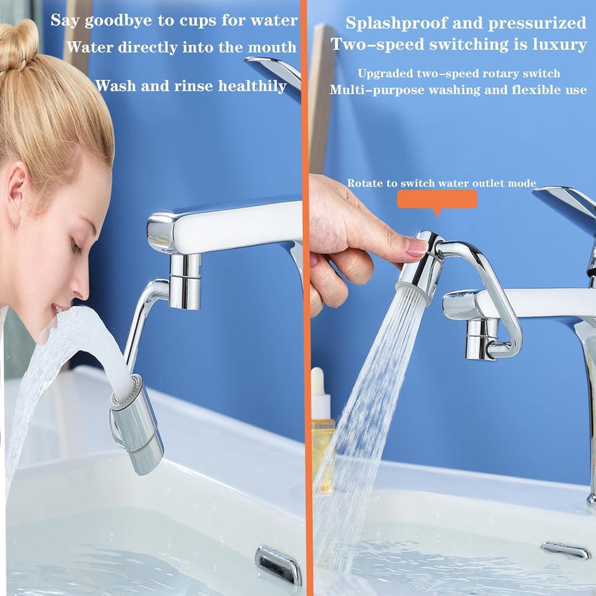 Universal Sink Faucet 1440° Rotatable Faucet Aerator Extension, U Shaped Faucet Extender, 360° Rotating Faucet Extender for Bathroom Sink/Kitchen, Sink Faucet Extender, 2 Modes Adjustable(Silver)