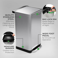EconoHome 20 Gallon Stainless Steel Large Kitchen Trash Can with Foot Pedal, Soft Close Lid, and Trash Bag Retainer Rim