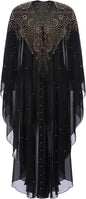 OBEEII Muslim Dress for Women Loose Batwing Sleeved Hooded Beaded Embroidery Long Abaya Dress Kaftan Abayas Islamic Robe