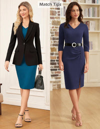 GRACE KARIN 2025 Women's Wear to Work Bodycon Dress, 3/4 Sleeve V Neck Business Casual Office Elegant Pencil Dresses