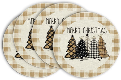 Artoid Mode Waterclor Buffalo Plaid Christmas Trees Placemats Set of 4, 12x18 Inch Winter Table Mats for Outdoor Home Party Kitchen Dining Decor
