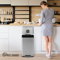 SIMPLI-MAGIC 50 Liter / 13.2 Gallon Soft-Close, Smudge Resistant Trash Can with Foot Pedal and Built in Filter- Stainless Steel, Sleek Finish