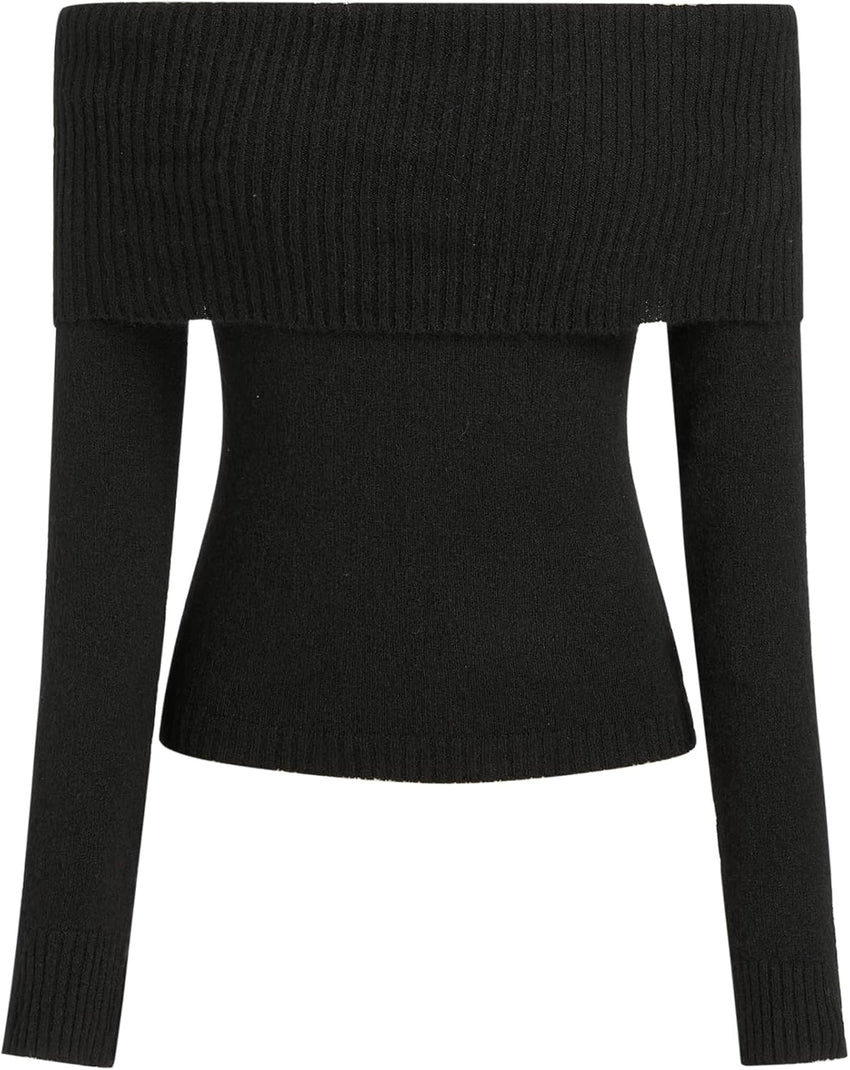 CIDER Women’s Off Shoulder Knitted Long Sleeve Tops Fall Pullover Sweater