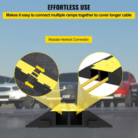 VEVOR Cable Protector Ramp, 5 Packs 2 Channels Speed Bump, Rubber Modular Humps Rated 11000 LBS Load Capacity, Protective Wire Cord Ramp Driveway Rubber Traffic Speed Bumps Cable Protector