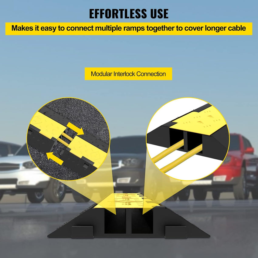 VEVOR Cable Protector Ramp, 5 Packs 2 Channels Speed Bump, Rubber Modular Humps Rated 11000 LBS Load Capacity, Protective Wire Cord Ramp Driveway Rubber Traffic Speed Bumps Cable Protector