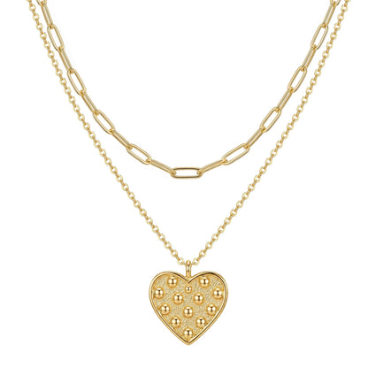MEVECCO Layered Heart Necklace Pendant Handmade 18k Gold Plated Dainty Gold Choker Arrow Bar Layering Long Necklace for Women