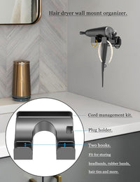 NOTMBESTM Universal Hair Dryer Holder Wall Mounted, Blow Dryer Holder Cabinet Door, Hairdryer Holder for Bathroom, Hair Dryer Storage Rack Fixed by Screw or Adhesive (Black)