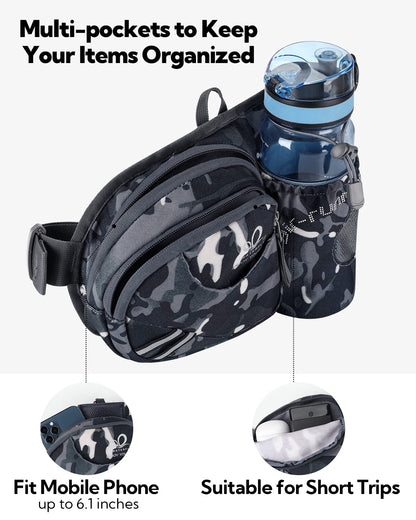 WATERFLY Fanny Pack Waist Bag: Waist Pack for Women Men with Water Bottle Holder Hiking Fanny Pack for Running Walking DogWalking Travel Cycling