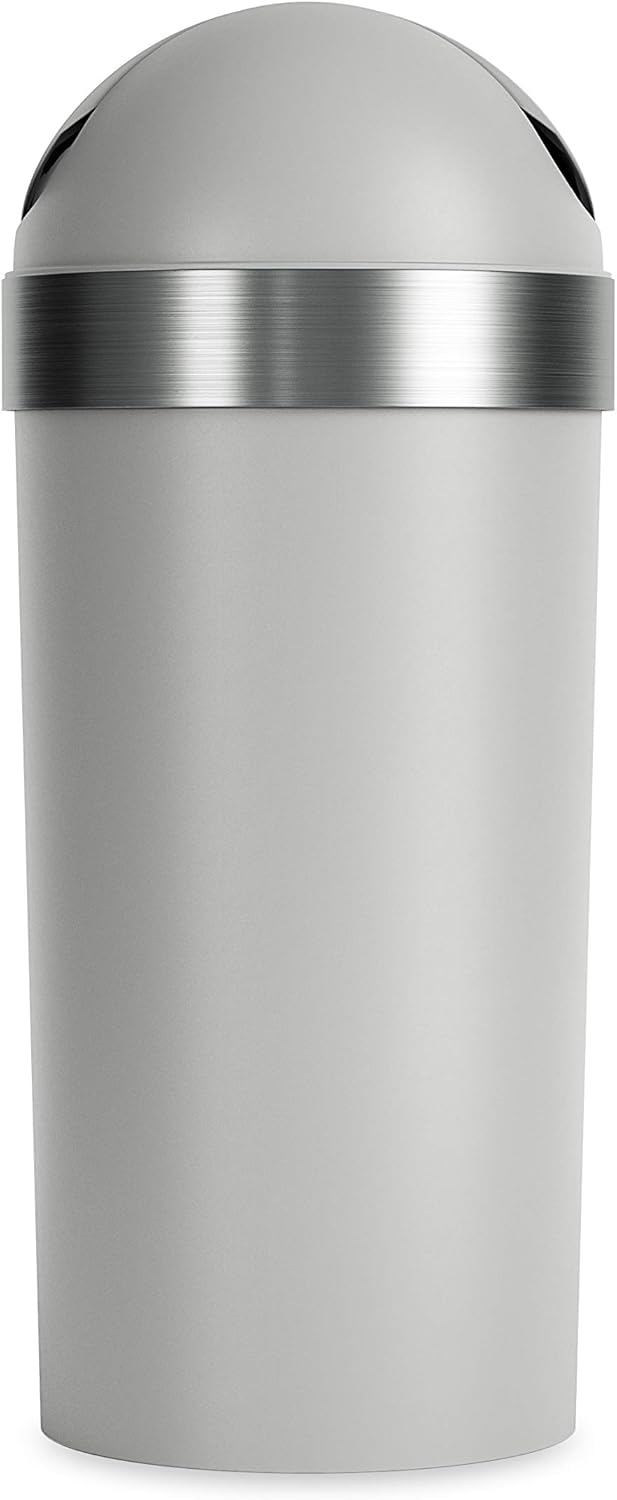 Umbra Venti Kitchen Trash Can with Swing Top Lid, Large 16-Gallon (62 L) Capacity, Grey