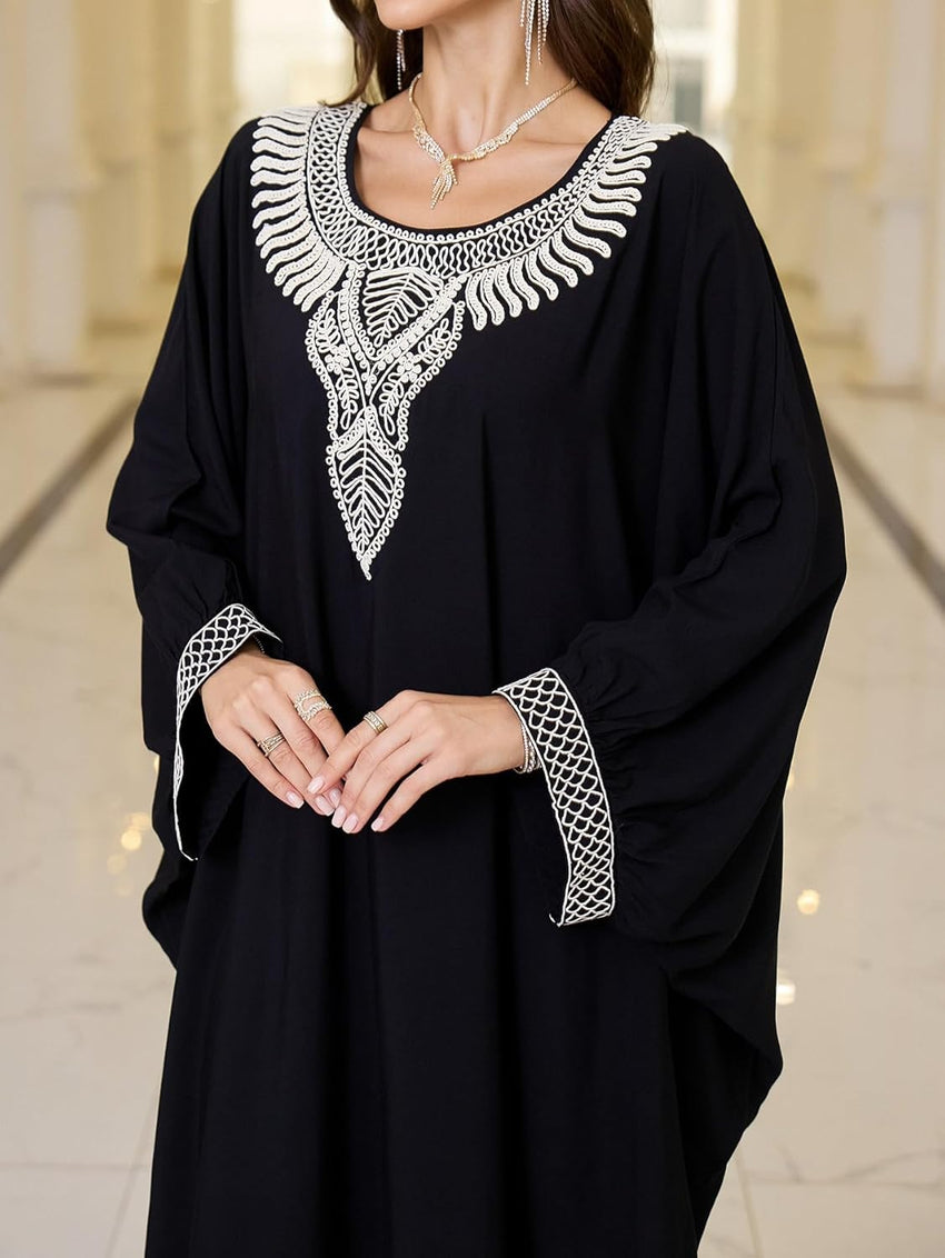 RanRui Women's Embroidered Kaftan Dresses Beach Blouse Cotton Gold Embroidery Holiday Robe Plus Size Caftans Kaftan Dress