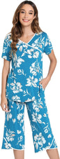 NACHILA Women’s Pajamas-Viscose Made from Bamboo, Short Sleeve Pjs Top with Capri Pajama Sets for Women Cool V Neck Sleepwear