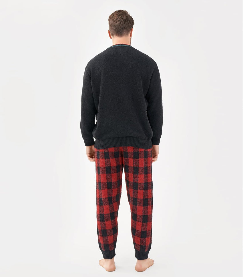 DAVID ARCHY Mens Pajamas Set Ultra-Soft Fleece Pajamas Warm Sleepwear Long Sleeve Lounge Set with Pockets