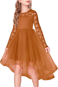 Arshiner Flower Girl Lace Tutu Dresses High Low Hem Long Sleeve Flowy Formal Party Wedding Dress