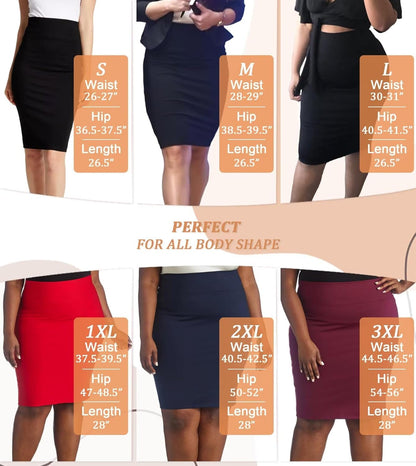 Hybrid & Company Women's Techno/Scuba Stretchy Office Pencil Skirt Made in USA