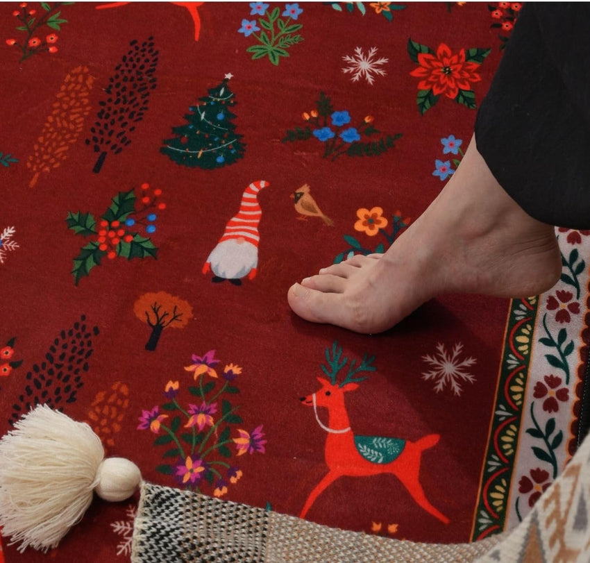 Rugcomf Christmas 3x5 Rug – Red Santa Claus Area Rug, Machine Washable Non-Slip Low Pile Holiday Carpet for Bedroom, Entryway, Bathroom, Kitchen, Bedside, Kids Room