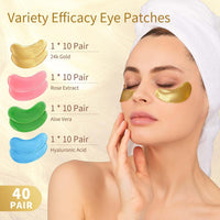 Under Eye Patches, 40 Pairs Eye Mask for Dark Circles, Puffy Eyes, Undereye Bags,Wrinkles,Eye Mask Patches with 24K Gold, Hyaluronic Acid,Rose & Aloe Vera, Eye Treatment Skin Care for Men & Women Gift