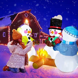 Inflatables Snowman Outdoor Decorations Grilled Meat 7ft Outdoor Inflatable Yard Decorations Christmas Built-in Led Lights with Tethers, Stakes