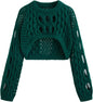 CIDER Cropped Sweaters for Women Knit Round Neckline Hollow Out Long Sleeve Crop Top Sweaters
