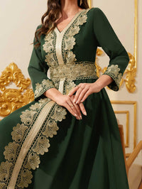 Women Muslim Abaya Kaftan Dress Lace Ethnic Moroccan Dress Eid Prayer Clothes Arabian Maxi Robe