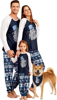 IFFEI Matching Family Pajamas Sets Christmas PJ's Letter Print Top and Plaid Bottom Sleepwear Jammies with Pockets