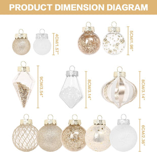 Christmas Ball Ornaments Set, 34PCS Clear Plastic Shatterproof Christmas Ornaments for Xmas Tree Hanging Decorations, for Indoor Home Thanksgiving Party Decor - Champagne/White.