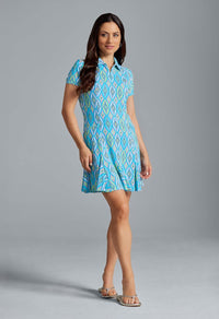 IBKUL Athleisure Wear Sun Protective UPF 50+ Icefil Cooling Romina Print Short Sleeve Godet Dress - 69931