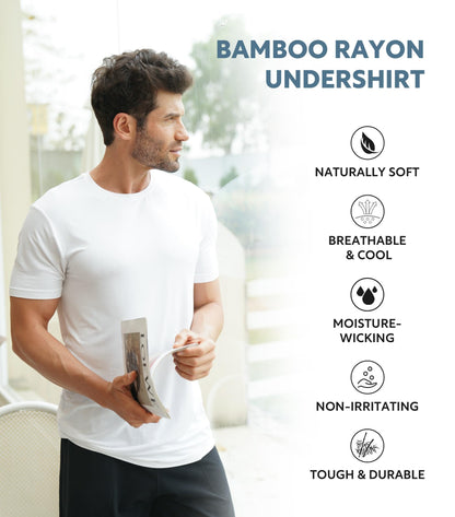 DAVID ARCHY Men's Undershirt Bamboo Rayon Moisture-Wicking Crewneck T-Shirts Stretch Tees for Men, 3 or 5 Pack