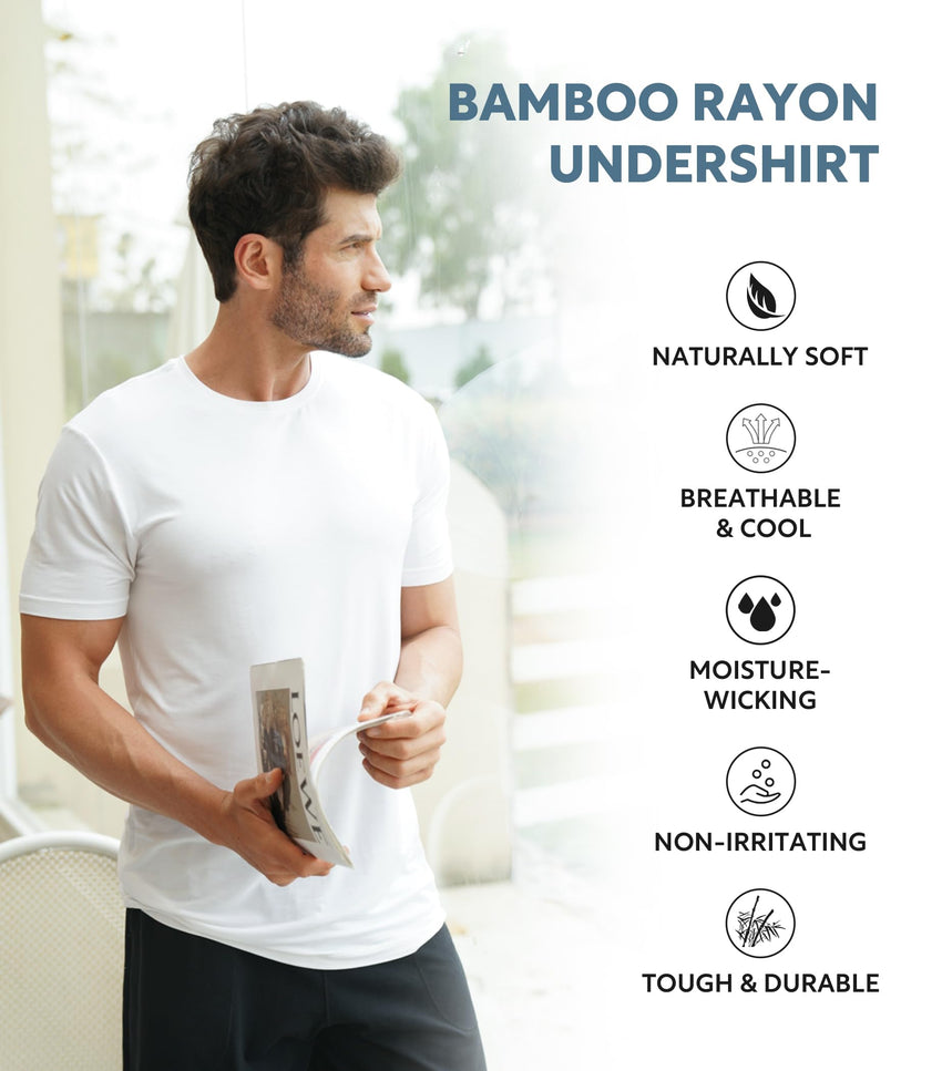 DAVID ARCHY Men's Undershirt Bamboo Rayon Moisture-Wicking Crewneck T-Shirts Stretch Tees for Men, 3 or 5 Pack