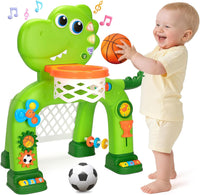Toddler Basketball Hoop & Soccer Goal, Baby Toys for 1 2 3 Year Old Boys Girls, Kids Sports Toy with Light Sound Music, Dinosaur Toys for 12-16-18 Months, Christmas Birthday Gifts for Ages 1-3